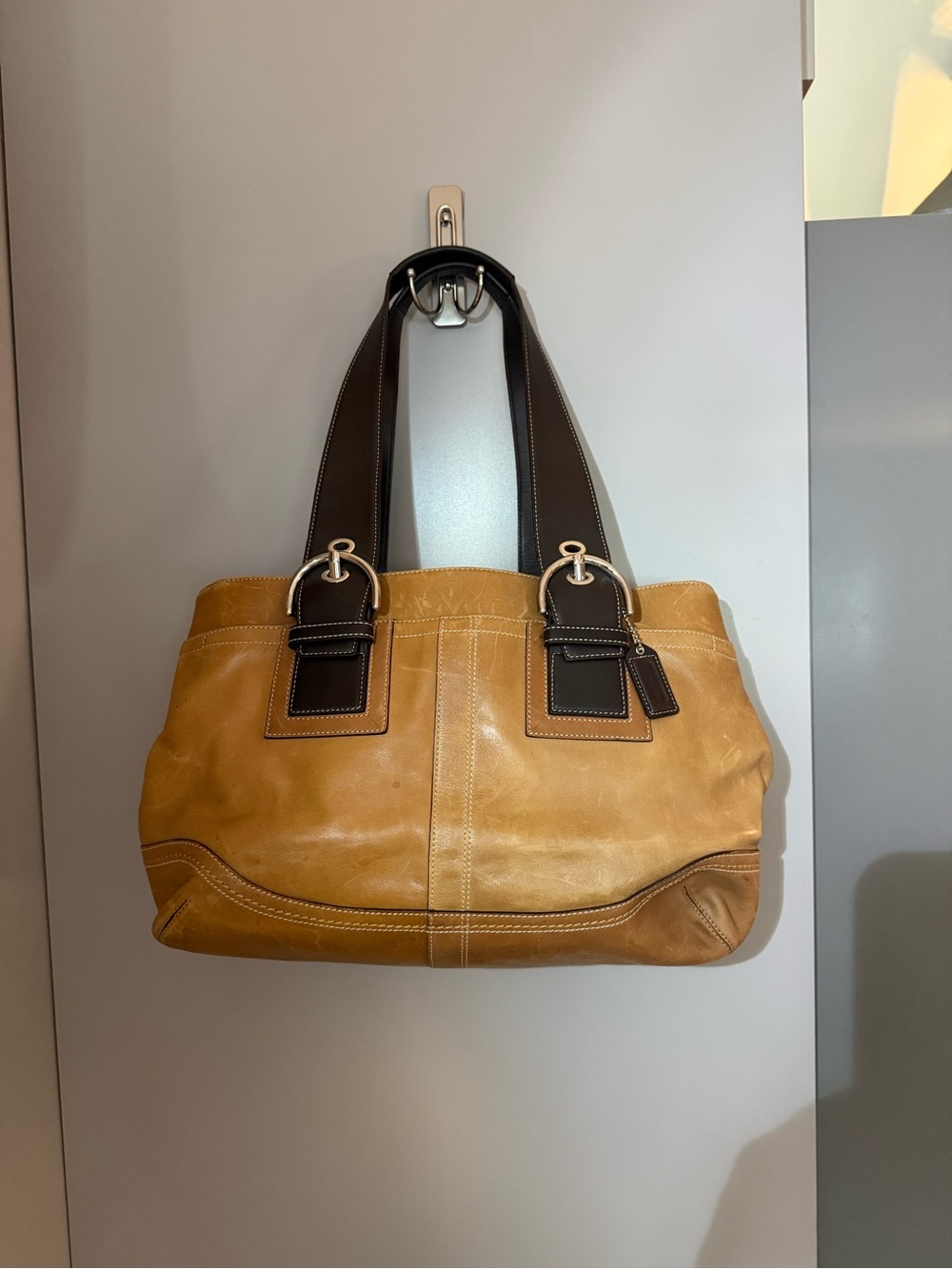 Coach Two-Tone natural and Dark Brown Leather Tote Bag - Picture 2 of 5